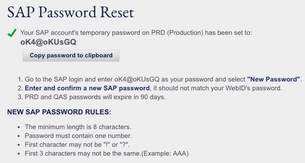 SAP Password Reset screenshot 