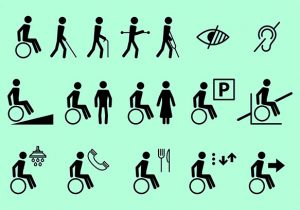 Icons representing differently able people.