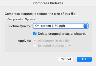 Compress Pictures window for MS Word